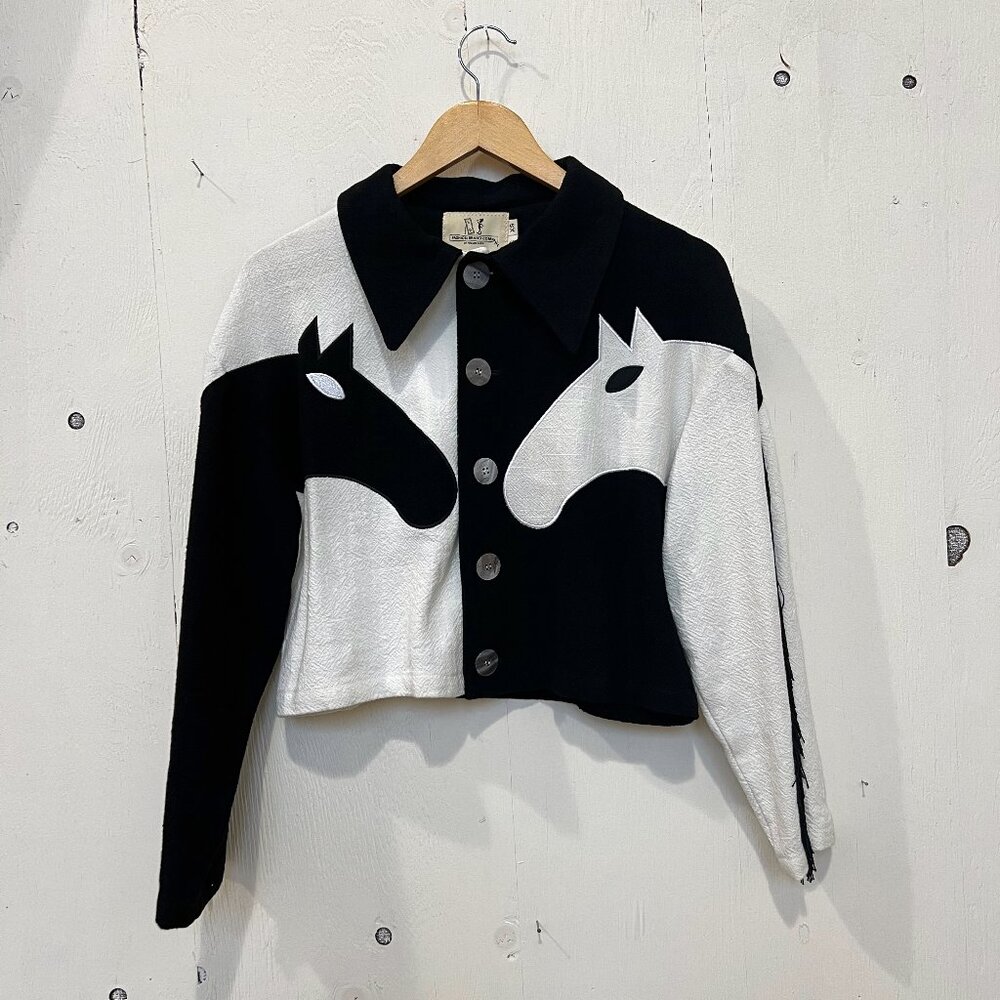 Fashion Brand Company  Dueling Horses Linen Crop Jacket in B/W Size XS/S